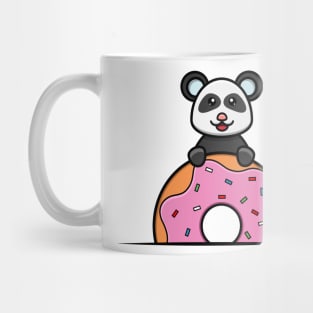 Sticker and Label Of Cute Baby Panda On Donuts Mug